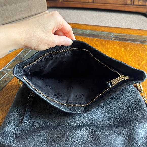 Tory Burch Black Pebbled Leather Fold Over Shoulder Bag - Picture 5 of 6